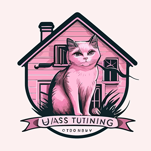 logo for pet sitting compagny, vector draw, cat inside a house, pink, png, no text, high resolution