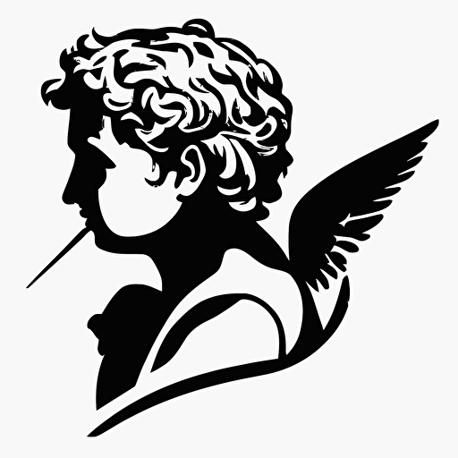simple vector art of cupid, en profil, black on white background