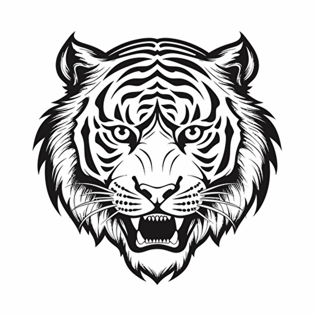 tiger head No Shadow. Cartoon. Coloring page. Vector. Simple.