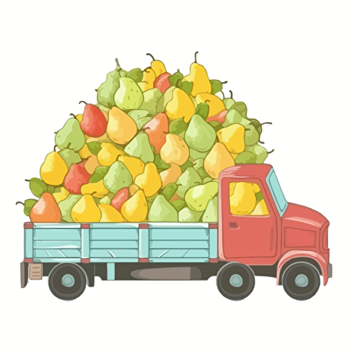 truck full of pears only, colorfull, vivid colors, white background, vector style