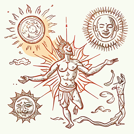 authentic joy power balance sattvic wisdom sun moon masculine feminine energy principles asana shankara upanishad veda meditation isometric hand drawn sketches line drawing illustration vector