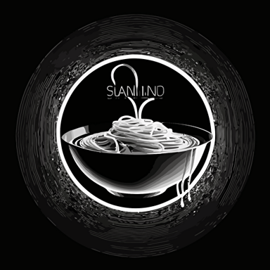 [dynamic], iconic logo of [a bowl of spaghetti bolognese with the bowl looking like a cd], [white] vector, on black [background]