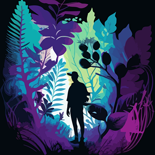 Vector illustrations, project design, plants and nature design with figures, use colors neon green, purple, light blue, white, black