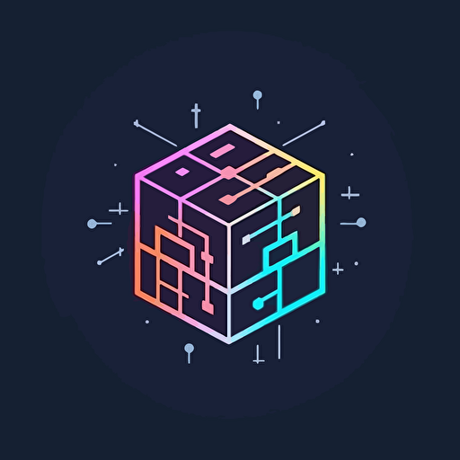 AI cube, vector logo minimal design of a neural blockchain block essential line