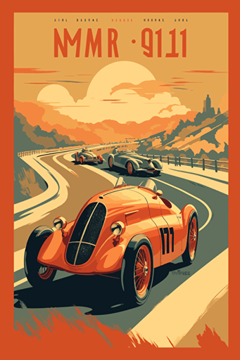 poster art, racing sport event from 1940's, minimalistic vector style,