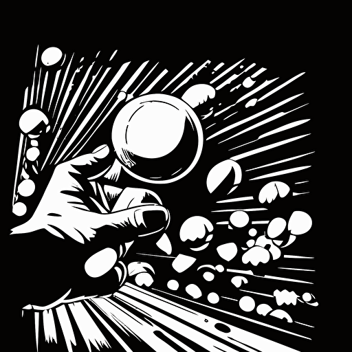 hand picking up balls, vector icon, call of duty perk, comic book style, black background, black and white, no text