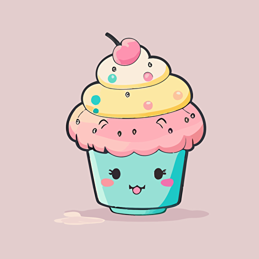 cute cupcake kawaii style, vector clipart