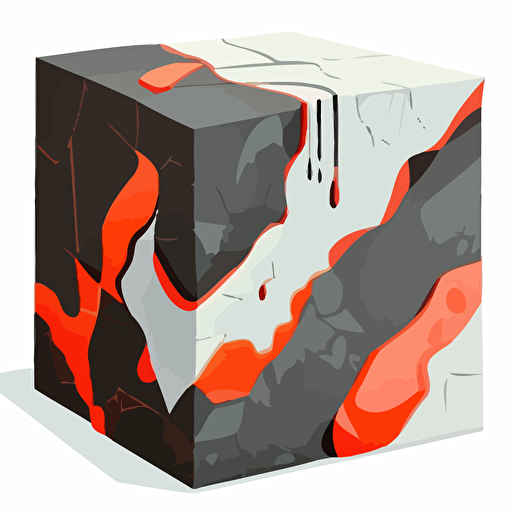 stone block with lava veins, 2d, flat, no perspective, vector, simple colors, white background