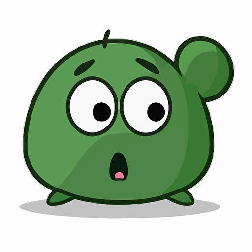 vector image, simple cartoon, twitch emoji, green mouse, looking nervous, worried, anxious scared, cute