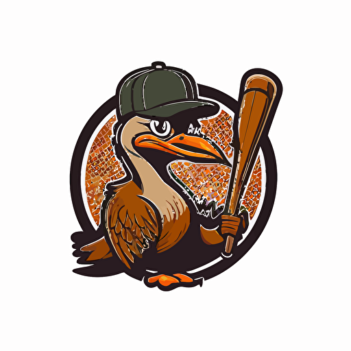 classic sports logo for baseball team featuring a fierce duckbill platypus about to swing a baseball bat, vector style, circular, stylish, simple