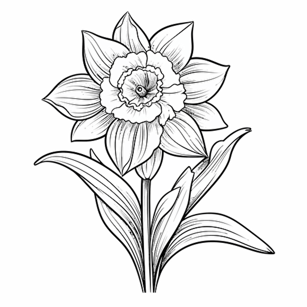 Daffodil ignorant style No Shadow. Cartoon. Coloring page. Vector. Simple.