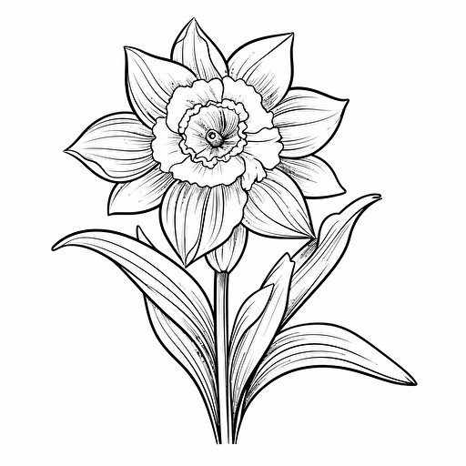 Daffodil ignorant style No Shadow. Cartoon. Coloring page. Vector. Simple.