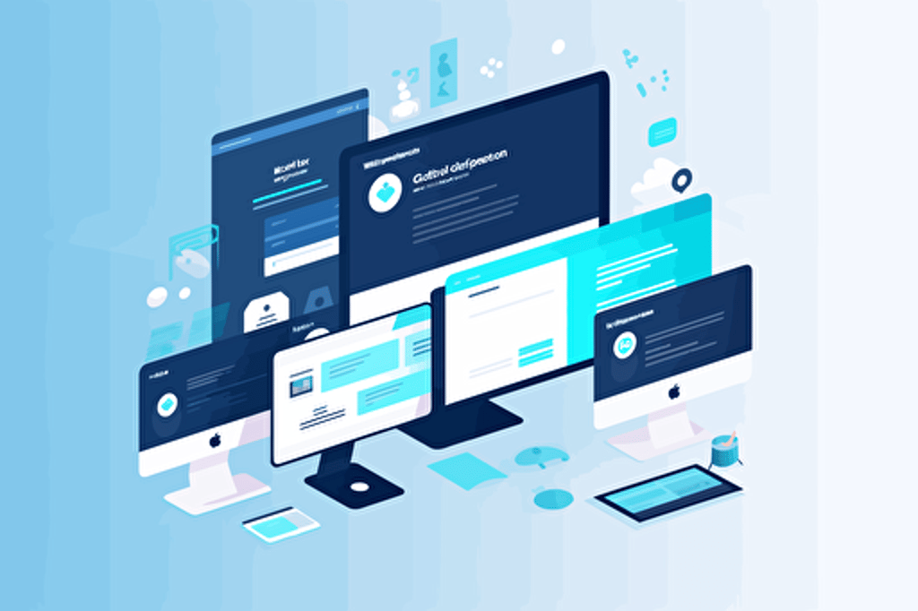 web design for a digital agency, minimal vector flat, colors lightblue darkblue white