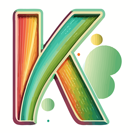the letter K, rainbow, white background, vector art, outlined in light green, joyful, logo, icon