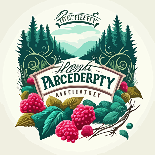 Vector logo concept with elements FOREST VALLEY, fruit farms, berry, raspberry