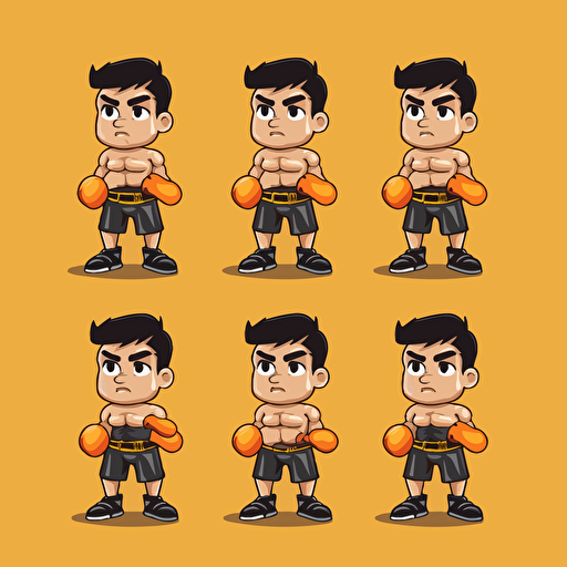 muay thai fighter, simple vector, fight, sixpack, boxing gloves, cartoon style
