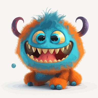 A saturated colorfull baby fur mars monster, goofy looking, smiling, white background, vector art , pixar style