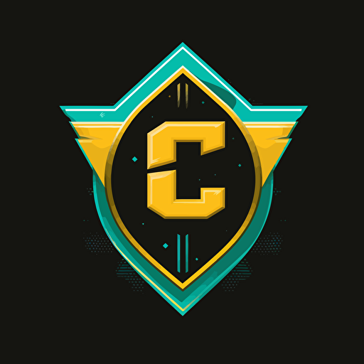 a Royal emblem, colors black yellow and teal, for an elite black girls cheer leading squad, letters C E A, vector