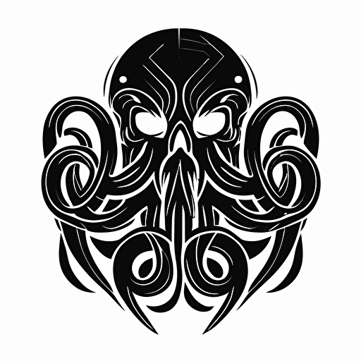 Retro futuristic iconic logo of viking octopus, black vector, on white background