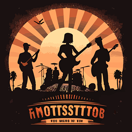 poster summer festival vector style with the title Modesto Summer Festival with a silhouette of a rock band in the center