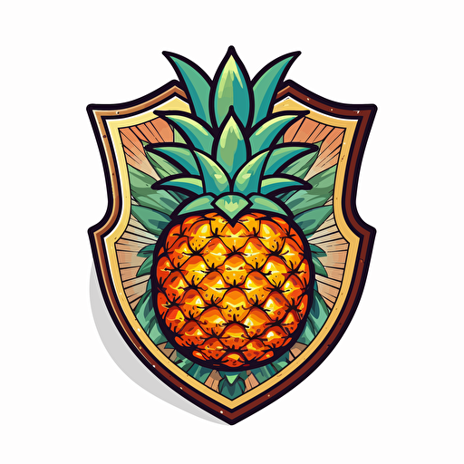 Vector cartoon shield crest of a pinefruit white background