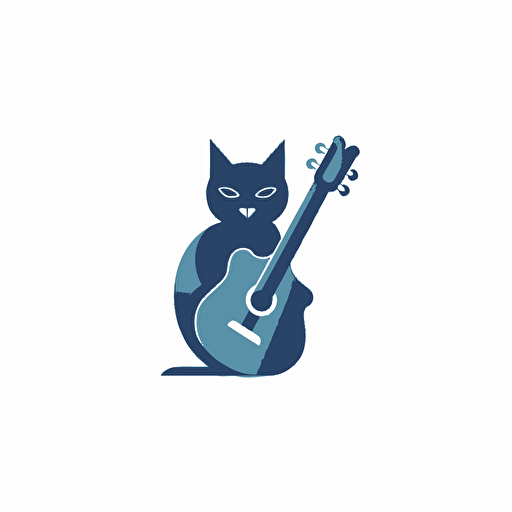 a vector line icon, black, simple, Russian blue cat, guitar, blend, abstract