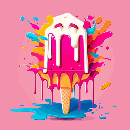 aggressive melting popsicle with drip, pink popsicle, illustration vector style