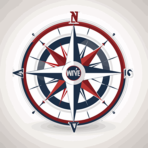 Design of professional logo featuring a compass clipart a white background. Include curves as an additional design element. vector style. Stainless steel. Blue white and red