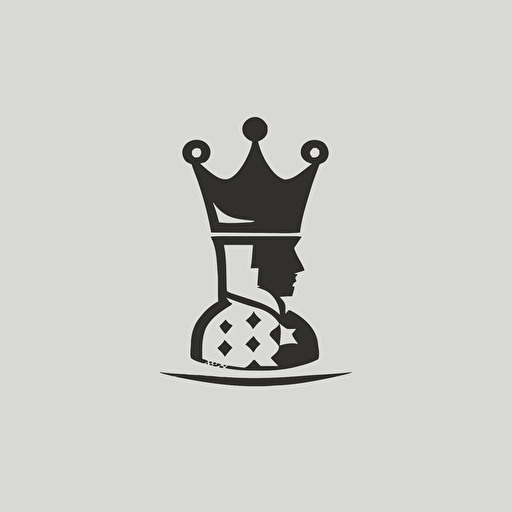 a minimal vector logo of the king chess piece with a chef hat, white background, black and white