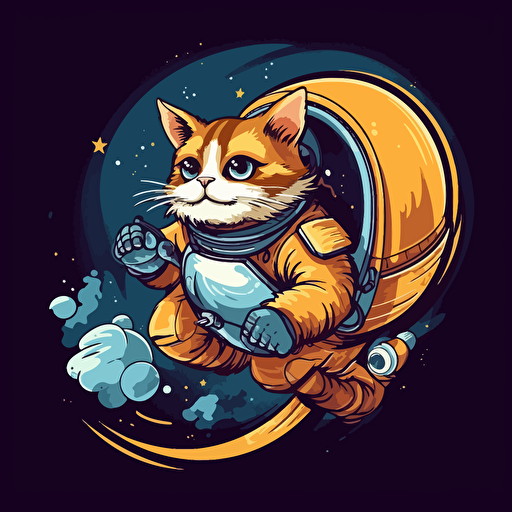 vector image of a cat in a spacesuit flying in a rocketship