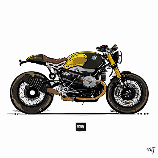 BMW Nine T scrambler, in colors black and gold, minimalistic vector grapphic, white background
