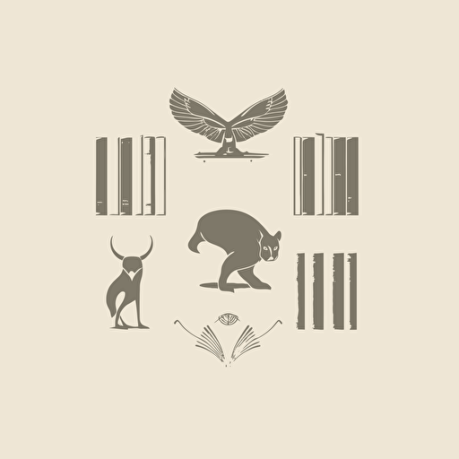 logo design, minimal, no shadows, vector, books and animals