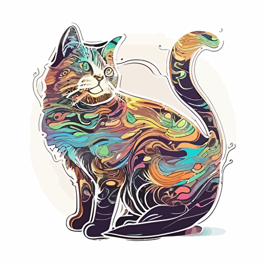a lovely cat, Sticker, Excited, Bright Colors, kinetic art style, Contour, Vector, White Background, Detailed