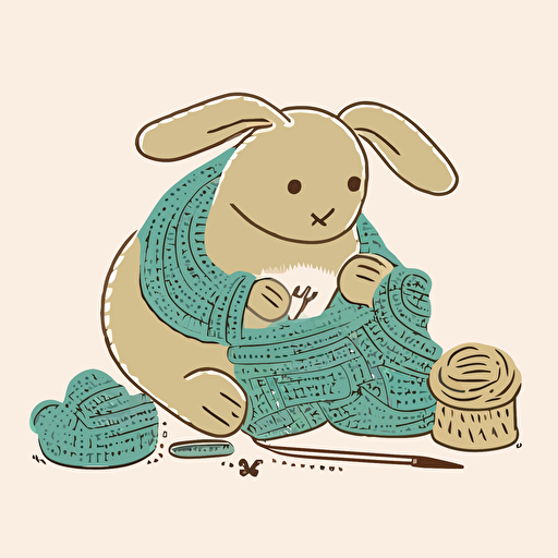 a simple vector style logo of a bunny creature knitting a blanket with yarn