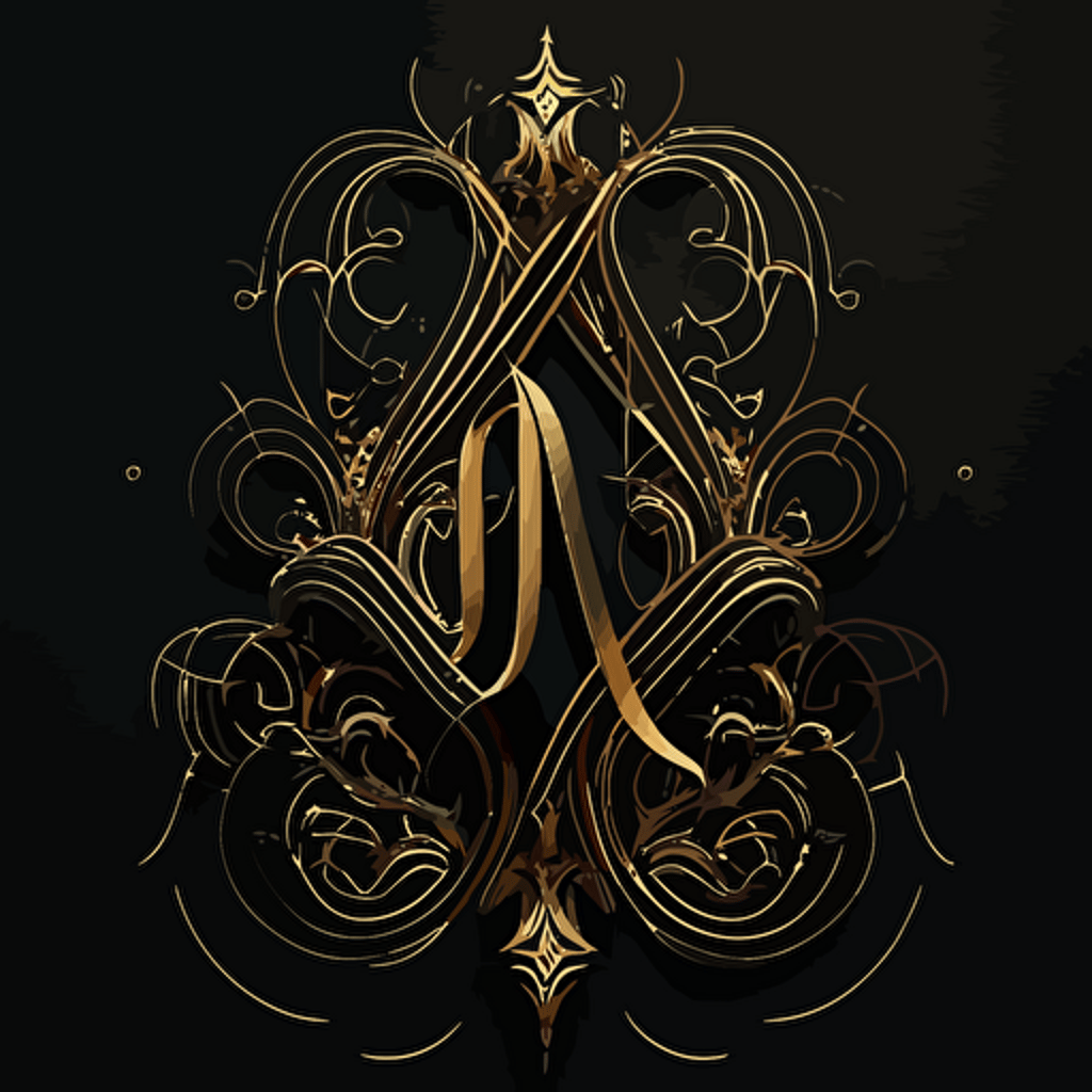 A luxurious digital logo for Ariane's Wire and Needle app, showcasing a gleaming golden needle intertwined with a silver wire, forming an elegant and intricate monogram, set against a rich black background, embodying sophistication and exclusivity, Illustration, digital vector art