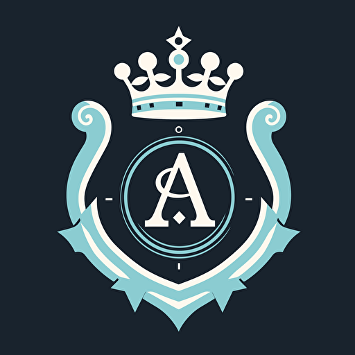 Soccer crest featuring the A letter, a crown and a shield, logo, simple, cerulean, white, black, vector logo