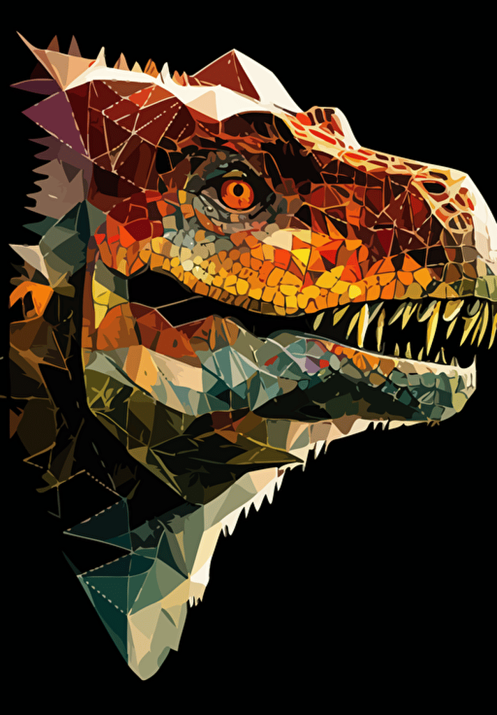 rex head vector illustration, in the style of mosaic-like collages, otherworldly illustrations