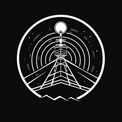 black and white, vector, logo, radio communication, 2D top down