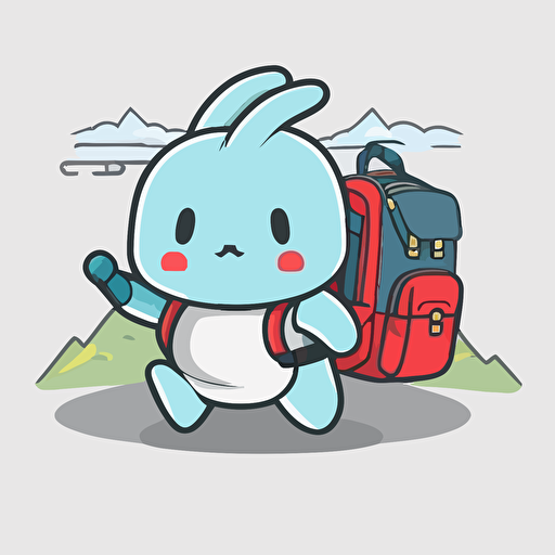 a mascot logo of a cute bunny with backpack travelling , simple, vector