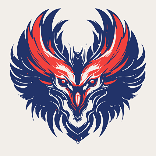 vector 2d logo sample symmetrical fenix, two color: red and blue , in background white