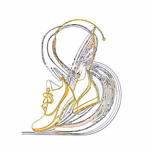 2d minimal bullet dancer illustration, body curve, bullet shoes, vector line, gold line on white background for jewelry shop, luxury, shiny :: gold line earring illustration