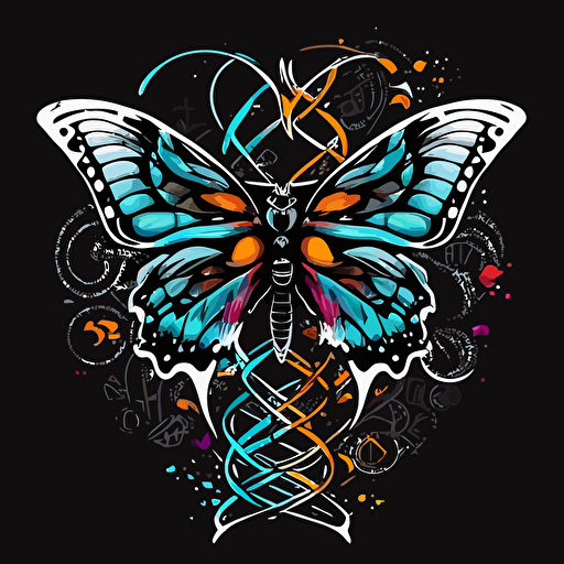 vector art mascot of a bird or butterfly with RNA strands incorporated into the design