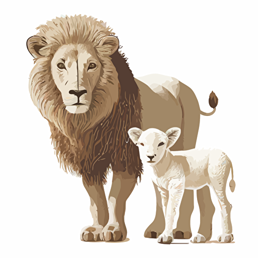 Create a drawing of a detail lion and lamb Flat vector art white background cut out