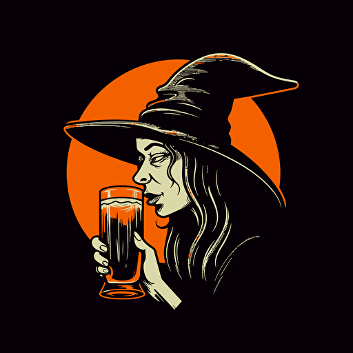 Vector logo of beer drinking witch, simply minimal, by Rob Janoff , color black