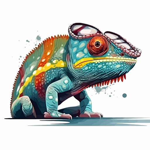 Chameleon looking straight in the camera, white bg, vector