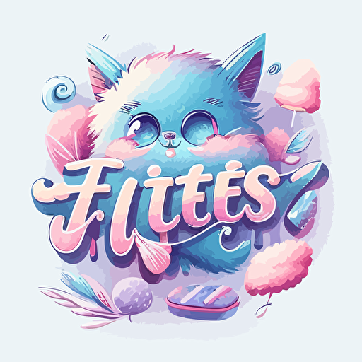 A logo with the letters "Fluffies" in shades of blue and pink, cute, nice and appetizing, vector style and with summer vibes