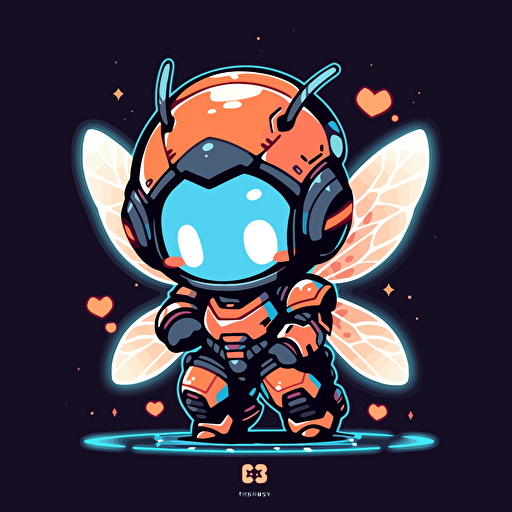 Logo of cute robot firefly with glowing tail. simple, vector