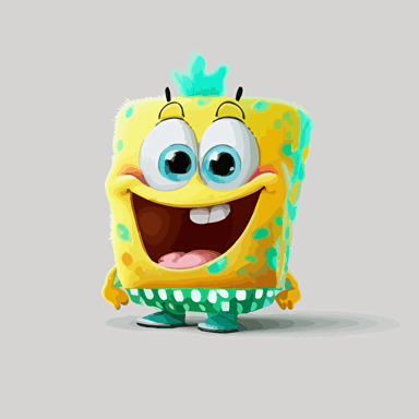 A saturated colorfull baby fur SpongeBob SquarePants, goofy looking, smiling, white background, vector art , pixar style