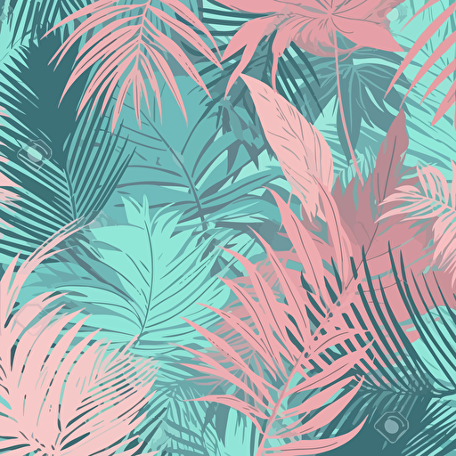 turquoise and light pink palm leaves pattern, tile, vector