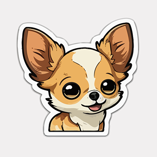 Cute, happy, chihuahua dog head sticker logo, chibi style, cartoon, clean, vector, 2d, white background, no accessories, without accessories, no text, without text
